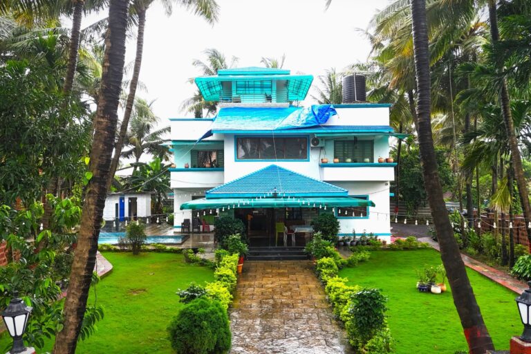 Megh Villa, Alibag: The villa, the lawns and the garden path from the front gate