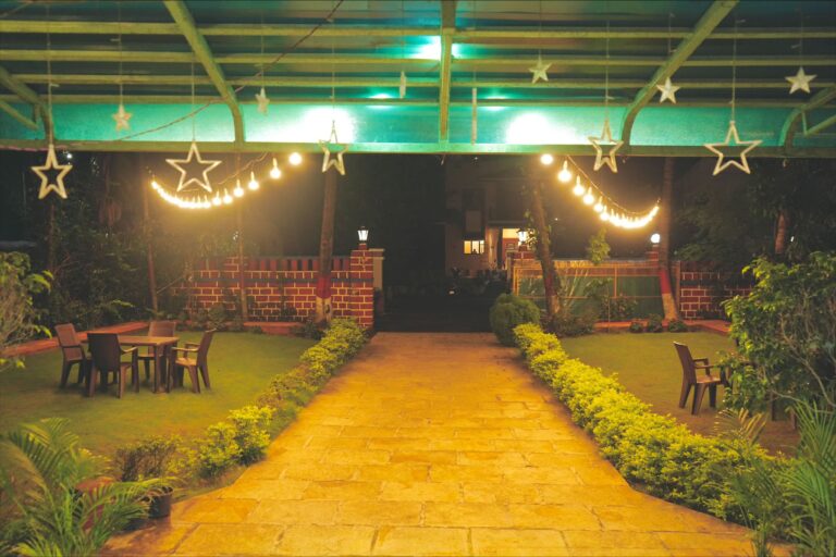 Megh Villa, Alibag: The garden path under star lights at night